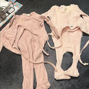 Lilette Pink Ribbed Baby Onesies and bonnets 3m